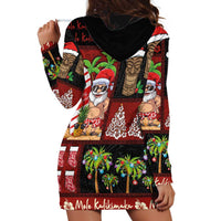 Hawaiian Christmas Hoodie Dress - Mele Kalikimaka Island Holiday Vibes - Black Red LT03 - Polynesian Pride
