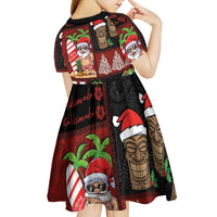 Hawaiian Christmas Kid Short Sleeve Dress - Mele Kalikimaka Island Holiday Vibes - Black Red LT03 - Polynesian Pride