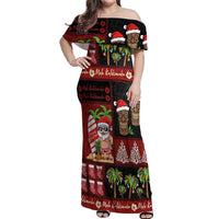Hawaiian Christmas Off Shoulder Maxi Dress - Mele Kalikimaka Island Holiday Vibes - Black Red LT03 Women Black - Red - Polynesian Pride
