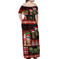 Hawaiian Christmas Off Shoulder Maxi Dress - Mele Kalikimaka Island Holiday Vibes - Black Red LT03 - Polynesian Pride