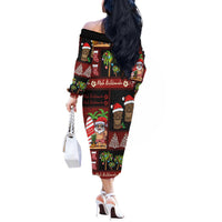 Hawaiian Christmas Off The Shoulder Long Sleeve Dress - Mele Kalikimaka Island Holiday Vibes - Black Red LT03 - Polynesian Pride