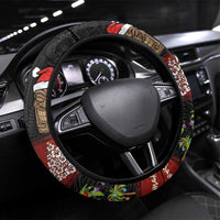 Hawaiian Christmas Steering Wheel Cover - Mele Kalikimaka Island Holiday Vibes - Black Red LT03 Universal Fit Black - Red - Polynesian Pride