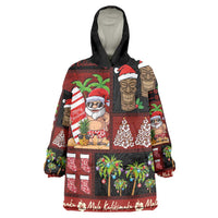 Hawaiian Christmas Wearable Blanket Hoodie - Mele Kalikimaka Island Holiday Vibes - Black Red LT03 One Size Black - Red - Polynesian Pride