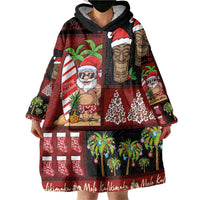 Hawaiian Christmas Wearable Blanket Hoodie - Mele Kalikimaka Island Holiday Vibes - Black Red LT03 - Polynesian Pride