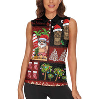 Hawaiian Christmas Women Sleeveless Polo Shirt - Mele Kalikimaka Island Holiday Vibes - Black Red LT03 - Polynesian Pride