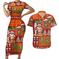 Hawaiian Christmas Couples Matching Short Sleeve Bodycon Dress and Hawaiian Shirt - Mele Kalikimaka Island Holiday Vibes - Red Orange LT03 Red - Orange - Polynesian Pride