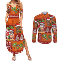 Hawaiian Christmas Couples Matching Summer Maxi Dress and Long Sleeve Button Shirt - Mele Kalikimaka Island Holiday Vibes - Red Orange LT03 Red - Orange - Polynesian Pride