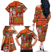 Hawaiian Christmas Family Matching Off The Shoulder Long Sleeve Dress and Hawaiian Shirt - Mele Kalikimaka Island Holiday Vibes - Red Orange LT03 - Polynesian Pride