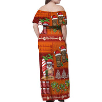 Hawaiian Christmas Family Matching Off Shoulder Maxi Dress and Hawaiian Shirt - Mele Kalikimaka Island Holiday Vibes - Red Orange LT03 - Polynesian Pride