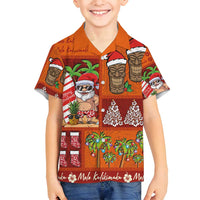 Hawaiian Christmas Family Matching Off Shoulder Maxi Dress and Hawaiian Shirt - Mele Kalikimaka Island Holiday Vibes - Red Orange LT03 Son's Shirt Red - Orange - Polynesian Pride