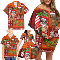 Hawaiian Christmas Family Matching Off Shoulder Short Dress and Hawaiian Shirt - Mele Kalikimaka Island Holiday Vibes - Red Orange LT03 - Polynesian Pride