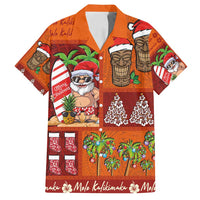 Hawaiian Christmas Family Matching Off Shoulder Short Dress and Hawaiian Shirt - Mele Kalikimaka Island Holiday Vibes - Red Orange LT03 Dad's Shirt - Short Sleeve Red - Orange - Polynesian Pride