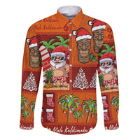 Hawaiian Christmas Family Matching Off Shoulder Short Dress and Hawaiian Shirt - Mele Kalikimaka Island Holiday Vibes - Red Orange LT03 Dad's Shirt - Long Sleeve Red - Orange - Polynesian Pride
