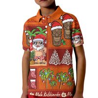 Hawaiian Christmas Kid Polo Shirt - Mele Kalikimaka Island Holiday Vibes - Red Orange LT03 Kid Red - Orange - Polynesian Pride