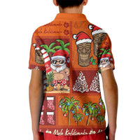 Hawaiian Christmas Kid Polo Shirt - Mele Kalikimaka Island Holiday Vibes - Red Orange LT03 - Polynesian Pride