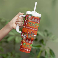 Hawaiian Christmas Tumbler With Handle - Mele Kalikimaka Island Holiday Vibes - Red Orange LT03 - Polynesian Pride