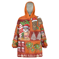 Hawaiian Christmas Wearable Blanket Hoodie - Mele Kalikimaka Island Holiday Vibes - Red Orange LT03 One Size Red - Orange - Polynesian Pride