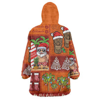 Hawaiian Christmas Wearable Blanket Hoodie - Mele Kalikimaka Island Holiday Vibes - Red Orange LT03 - Polynesian Pride