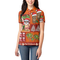 Hawaiian Christmas Women Polo Shirt - Mele Kalikimaka Island Holiday Vibes - Red Orange LT03 - Polynesian Pride