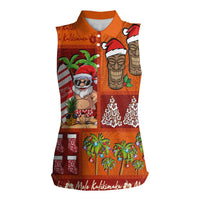 Hawaiian Christmas Women Sleeveless Polo Shirt - Mele Kalikimaka Island Holiday Vibes - Red Orange LT03 Female Red - Orange - Polynesian Pride