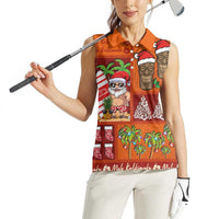 Hawaiian Christmas Women Sleeveless Polo Shirt - Mele Kalikimaka Island Holiday Vibes - Red Orange LT03 - Polynesian Pride