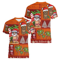 Hawaiian Christmas Women V-Neck T-Shirt - Mele Kalikimaka Island Holiday Vibes - Red Orange LT03 - Polynesian Pride