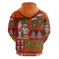 Hawaiian Christmas Zip Hoodie - Mele Kalikimaka Island Holiday Vibes - Red Orange LT03 - Polynesian Pride