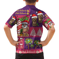 Hawaiian Christmas Family Matching Off Shoulder Short Dress and Hawaiian Shirt - Mele Kalikimaka Island Holiday Vibes - Pink Purple LT03 - Polynesian Pride
