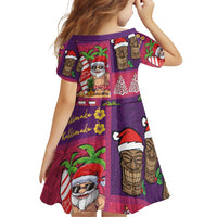 Hawaiian Christmas Family Matching Off Shoulder Short Dress and Hawaiian Shirt - Mele Kalikimaka Island Holiday Vibes - Pink Purple LT03 - Polynesian Pride