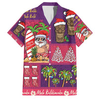 Hawaiian Christmas Family Matching Off Shoulder Short Dress and Hawaiian Shirt - Mele Kalikimaka Island Holiday Vibes - Pink Purple LT03 Dad's Shirt - Short Sleeve Pink - Purple - Polynesian Pride