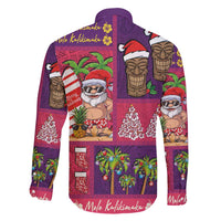 Hawaiian Christmas Family Matching Short Sleeve Bodycon Dress and Hawaiian Shirt - Mele Kalikimaka Island Holiday Vibes - Pink Purple