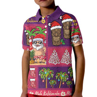 Hawaiian Christmas Kid Polo Shirt - Mele Kalikimaka Island Holiday Vibes - Pink Purple LT03 Kid Pink - Purple - Polynesian Pride