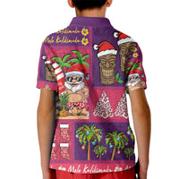 Hawaiian Christmas Kid Polo Shirt - Mele Kalikimaka Island Holiday Vibes - Pink Purple LT03 - Polynesian Pride