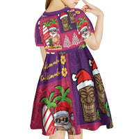 Hawaiian Christmas Kid Short Sleeve Dress - Mele Kalikimaka Island Holiday Vibes - Pink Purple LT03 - Polynesian Pride