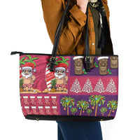 Hawaiian Christmas Leather Tote Bag - Mele Kalikimaka Island Holiday Vibes - Pink Purple LT03 - Polynesian Pride