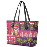 Hawaiian Christmas Leather Tote Bag - Mele Kalikimaka Island Holiday Vibes - Pink Purple LT03 - Polynesian Pride