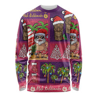 Hawaiian Christmas Long Sleeve Shirt - Mele Kalikimaka Island Holiday Vibes - Pink Purple LT03 Unisex Pink - Purple - Polynesian Pride
