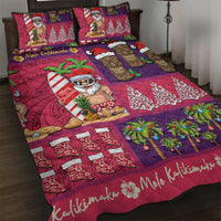 Hawaiian Christmas Quilt Bed Set - Mele Kalikimaka Island Holiday Vibes - Pink Purple LT03 Pink - Purple - Polynesian Pride