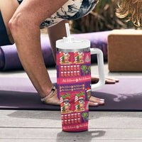 Hawaiian Christmas Tumbler With Handle - Mele Kalikimaka Island Holiday Vibes - Pink Purple LT03 - Polynesian Pride