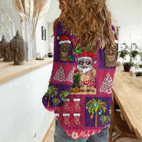 Hawaiian Christmas Women Casual Shirt - Mele Kalikimaka Island Holiday Vibes - Pink Purple LT03 - Polynesian Pride