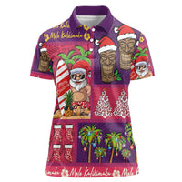 Hawaiian Christmas Women Polo Shirt - Mele Kalikimaka Island Holiday Vibes - Pink Purple LT03 Female Pink - Purple - Polynesian Pride