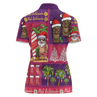 Hawaiian Christmas Women Polo Shirt - Mele Kalikimaka Island Holiday Vibes - Pink Purple LT03 - Polynesian Pride