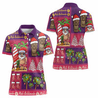 Hawaiian Christmas Women Polo Shirt - Mele Kalikimaka Island Holiday Vibes - Pink Purple LT03 - Polynesian Pride