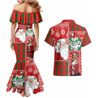 Australian Christmas Couples Matching Mermaid Dress and Hawaiian Shirt - Santa Koala Kangaroo and Holiday Cheer LT03 - Polynesian Pride