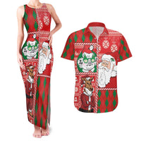 Australian Christmas Couples Matching Tank Maxi Dress and Hawaiian Shirt - Santa Koala Kangaroo and Holiday Cheer LT03 Red - Polynesian Pride