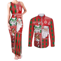 Australian Christmas Couples Matching Tank Maxi Dress and Long Sleeve Button Shirt - Santa Koala Kangaroo and Holiday Cheer LT03 Red - Polynesian Pride