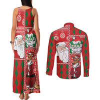 Australian Christmas Couples Matching Tank Maxi Dress and Long Sleeve Button Shirt - Santa Koala Kangaroo and Holiday Cheer LT03 - Polynesian Pride