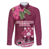 Fiji Adi Cakobau School Family Matching Off Shoulder Maxi Dress and Hawaiian Shirt Tropical Flower and Tapa Pattern LT03 Dad's Shirt - Long Sleeve Pink - Polynesian Pride