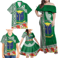 Fiji Natabua High School Family Matching Off Shoulder Maxi Dress and Hawaiian Shirt Tropical Flower and Tapa Pattern Green Style LT03 - Polynesian Pride