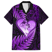 New Zealand Valentine Day Family Matching Off Shoulder Long Sleeve Dress and Hawaiian Shirt Aotearoa Warrior Love Story Silver Fern Koru Purple Style LT03 Dad's Shirt - Short Sleeve Purple - Polynesian Pride
